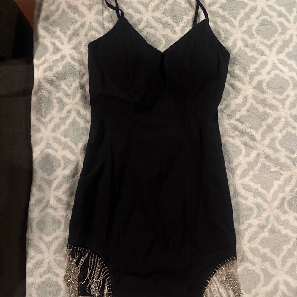 Haute Monde Black Dress with Silver Accents